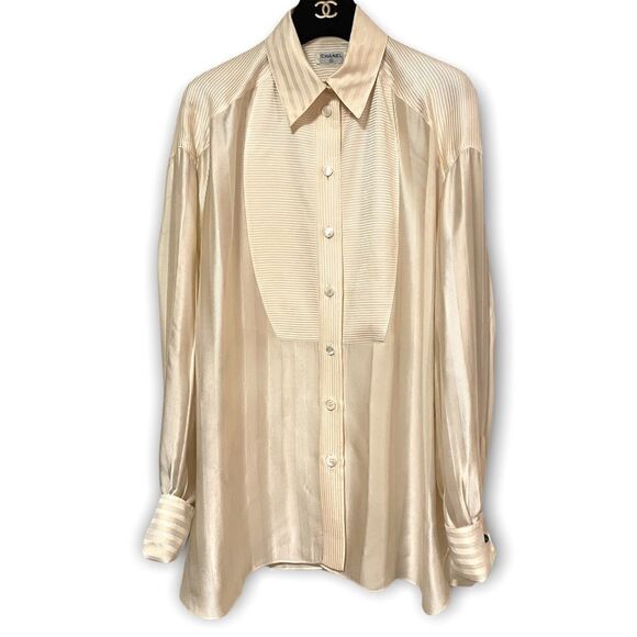 ❤️SOLD❤️VINTAGE CHANEL Women’s Tuxedo Button Down with French Cuffs. - Picture 1 of 10